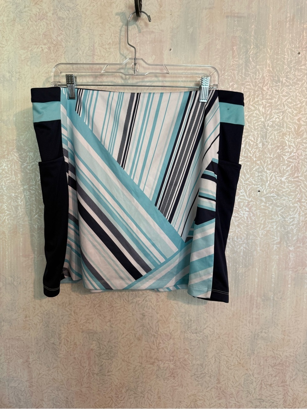 PGA Tour Aqua & Navy Striped Block Party Skort, Tennis, Pickleball, Pockets, XL